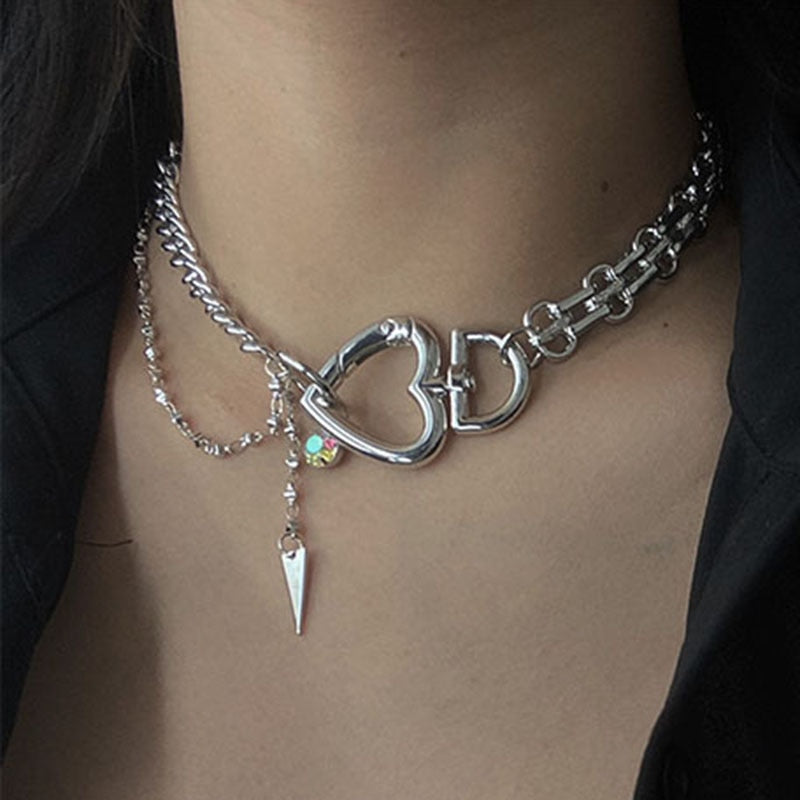 Trendy Silver Color Heart Shape Choker Necklace For Women Female Unique Temperament Wedding Party Jewelry 2021 Newest