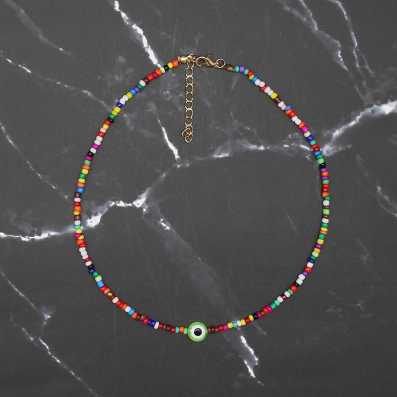 Turkish Evil Eyes Necklaces Women Bohemian Vintage Devil Pendant Choker Rainbow Seed Beads Party Collar Jewelry Gift