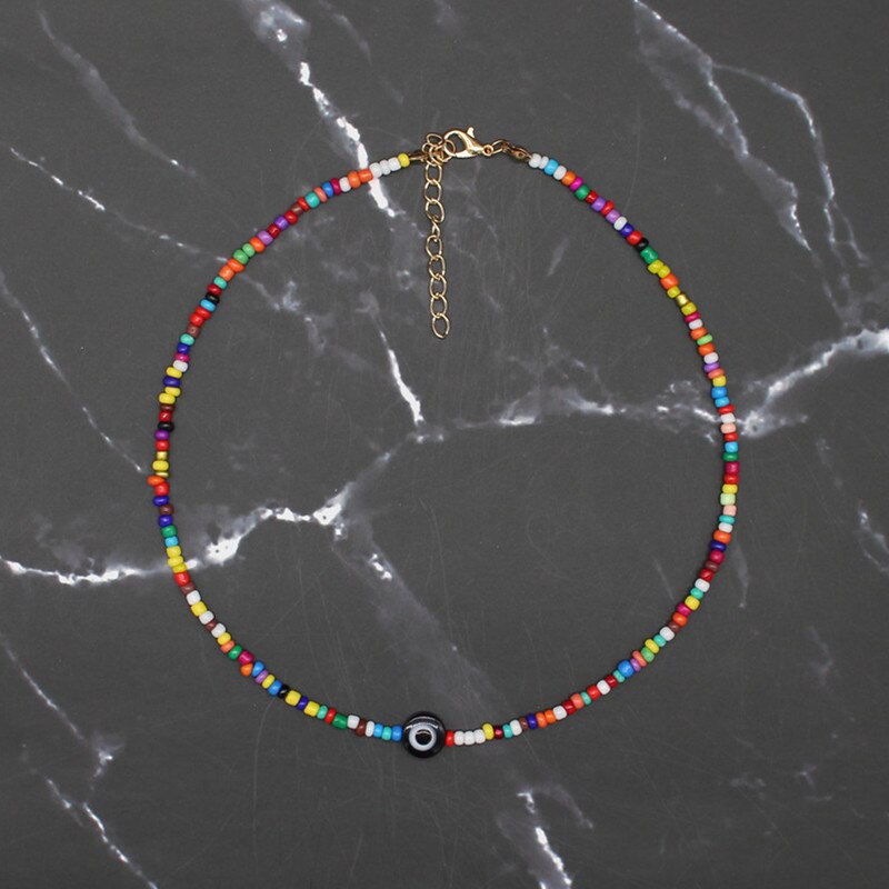 Turkish Evil Eyes Necklaces Women Bohemian Vintage Devil Pendant Choker Rainbow Seed Beads Party Collar Jewelry Gift