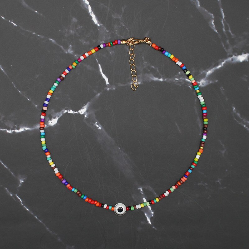 Turkish Evil Eyes Necklaces Women Bohemian Vintage Devil Pendant Choker Rainbow Seed Beads Party Collar Jewelry Gift