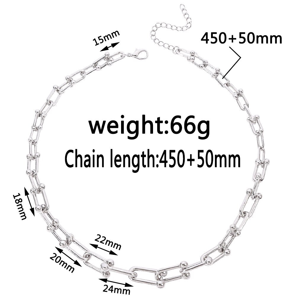 U-shaped Necklace Personality Collar Clavicle Necklace Silver Color Quench Cool Jewelry For Man Women Special Gifts