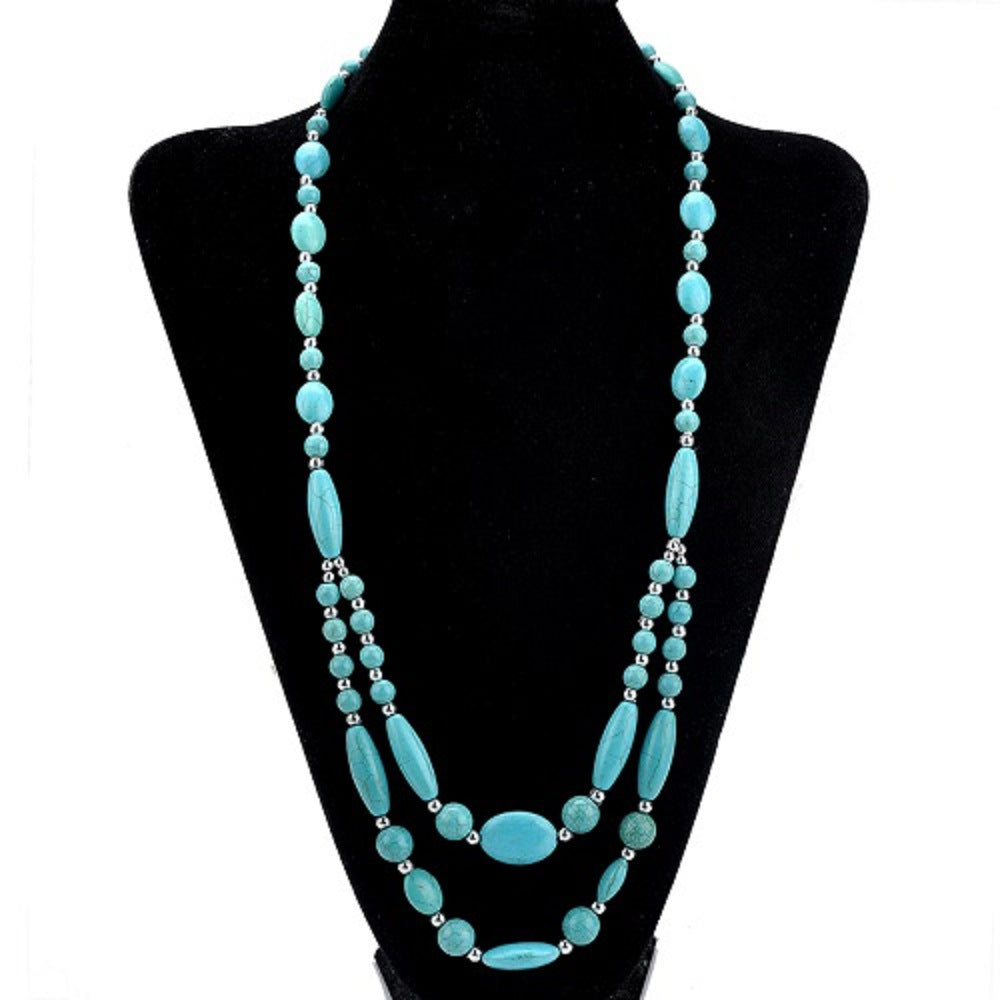 Fashion Unique White Blue Turquoises Necklace Women Handmade Stone Beaded Chain Necklaces Long Statement Choker Jeweley Gifts