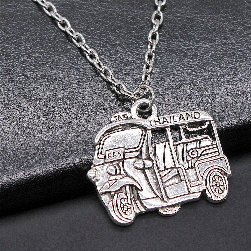 Vintage 2 Colors 31x27mm Thai Motorcycle Taxi Pendant Necklace For Women Men Long Chain Necklace Jewelry Accessories