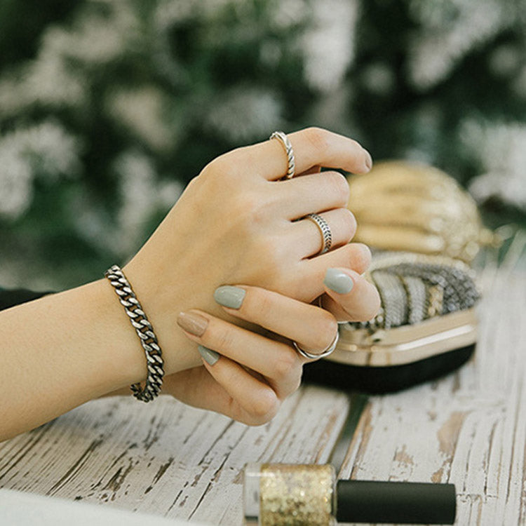 Fashion Vintage Beveled Cuban Curb Bracelet Solid 925 Sterling Silver Link Chain