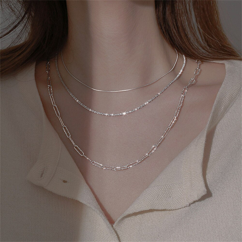Vintage Gold Silver Color Shiny Starry River Cauliflower Chain Necklace For Women Female Multilevel Collar Jewelry Gift