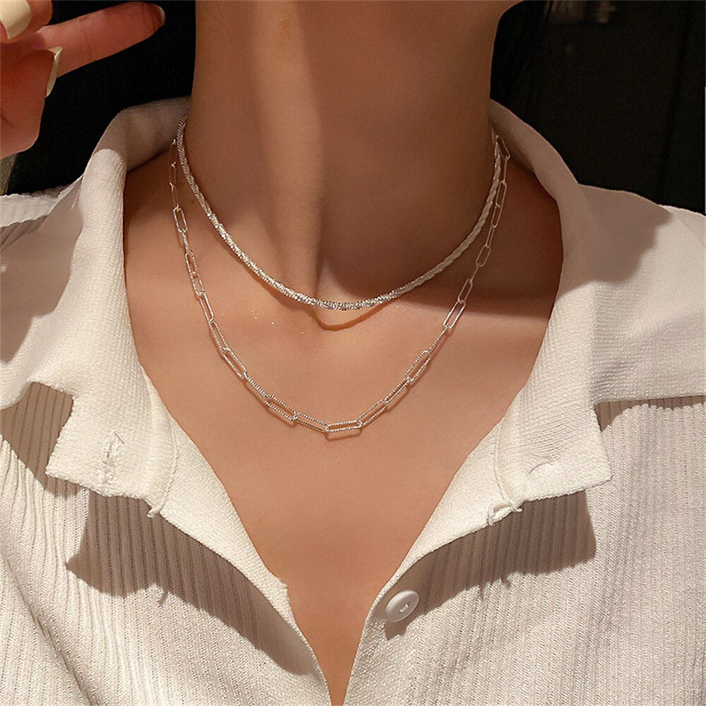 Vintage Gold Silver Color Shiny Starry River Cauliflower Chain Necklace For Women Female Multilevel Collar Jewelry Gift
