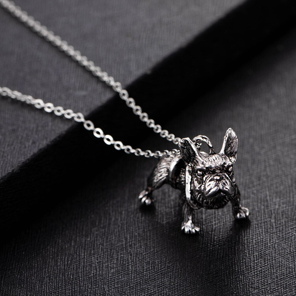 Vintage Old Metal Dog Pendant Necklace Cute Pug Animal Pendant Punk Goth Men and Women Accessories