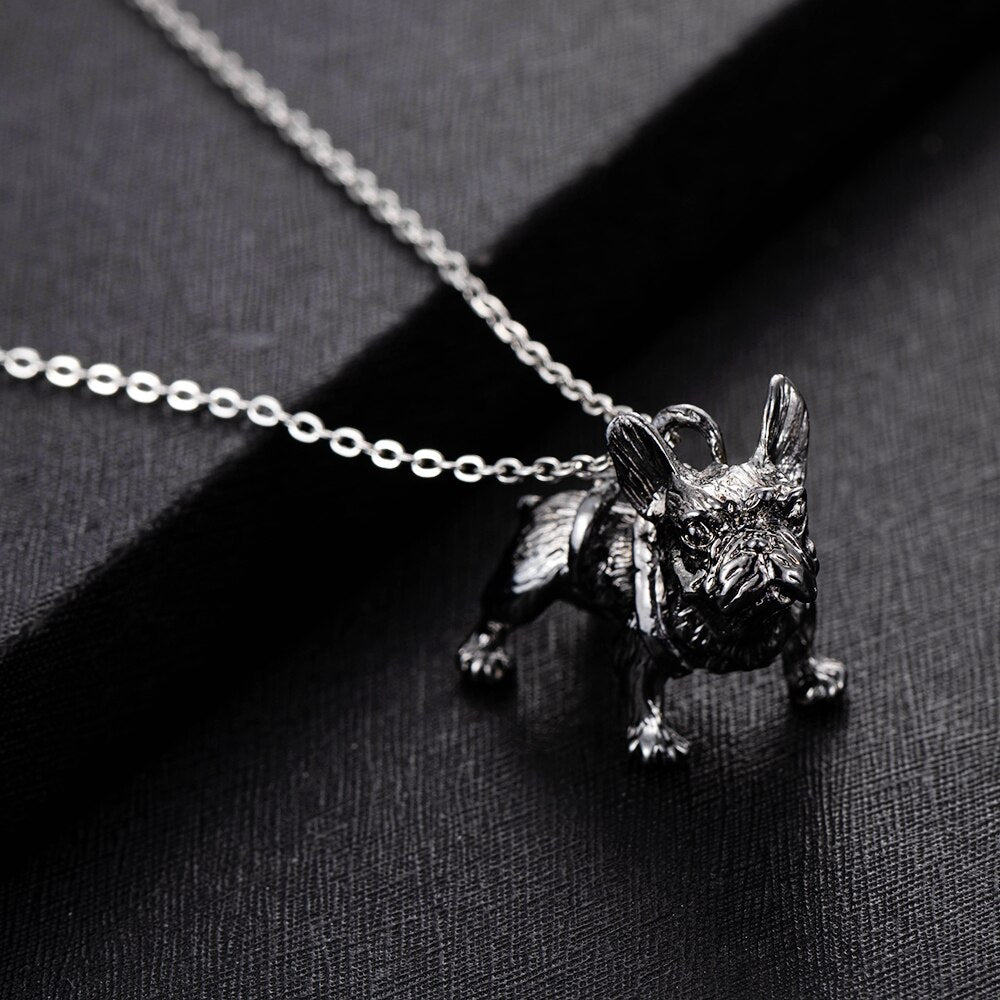Vintage Old Metal Dog Pendant Necklace Cute Pug Animal Pendant Punk Goth Men and Women Accessories