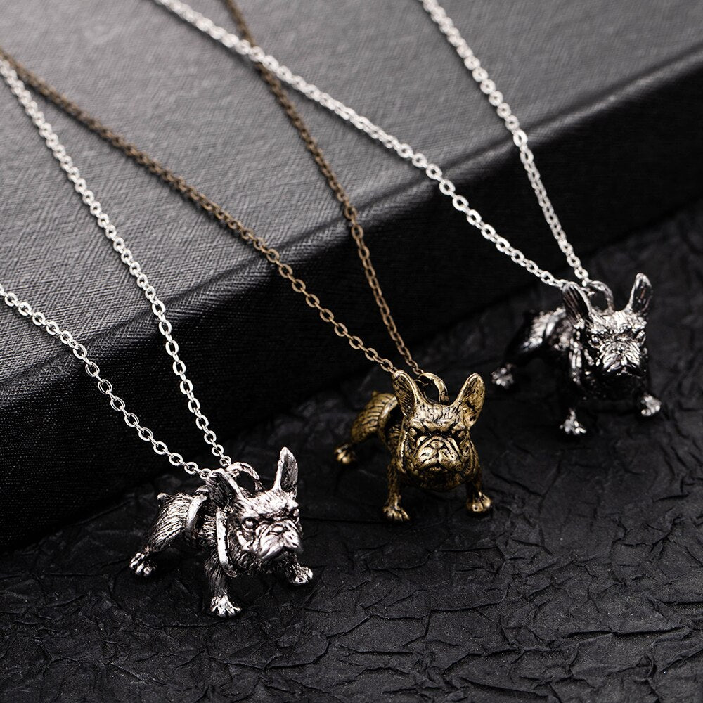 Vintage Old Metal Dog Pendant Necklace Cute Pug Animal Pendant Punk Goth Men and Women Accessories