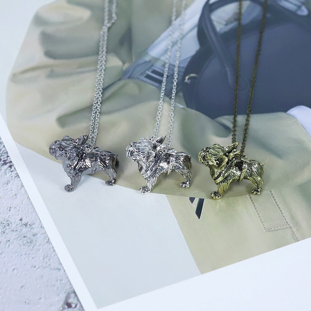 Vintage Old Metal Dog Pendant Necklace Cute Pug Animal Pendant Punk Goth Men and Women Accessories