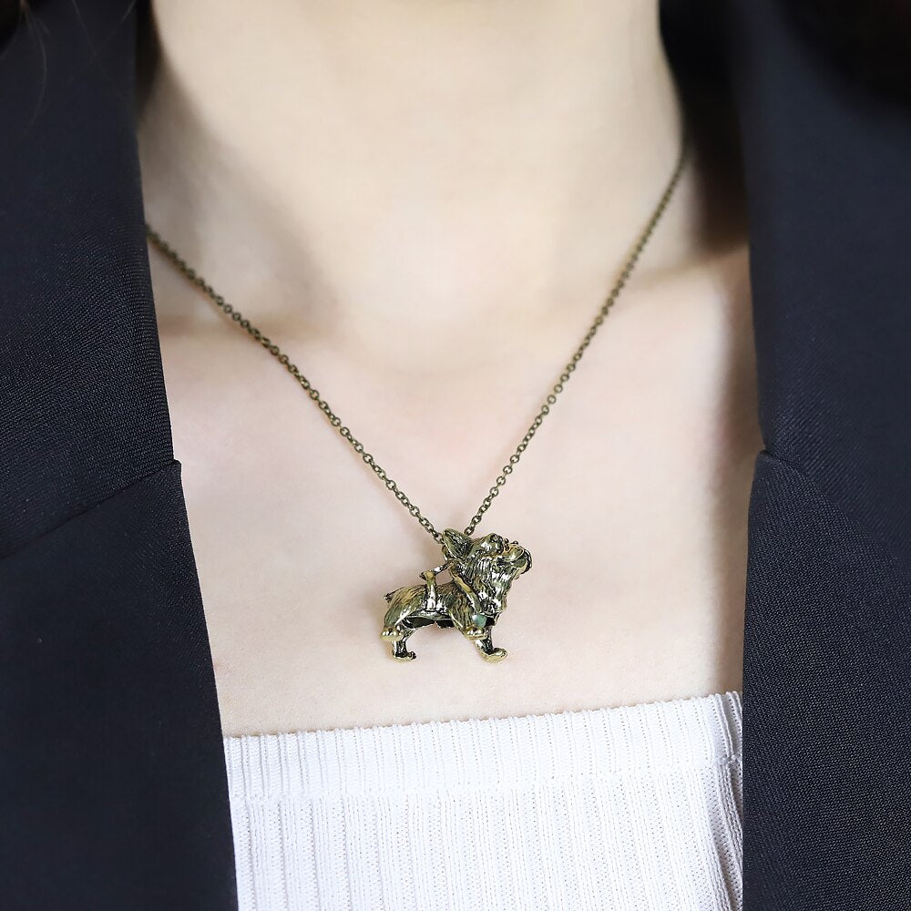 Vintage Old Metal Dog Pendant Necklace Cute Pug Animal Pendant Punk Goth Men and Women Accessories