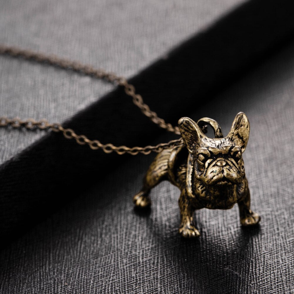 Vintage Old Metal Dog Pendant Necklace Cute Pug Animal Pendant Punk Goth Men and Women Accessories