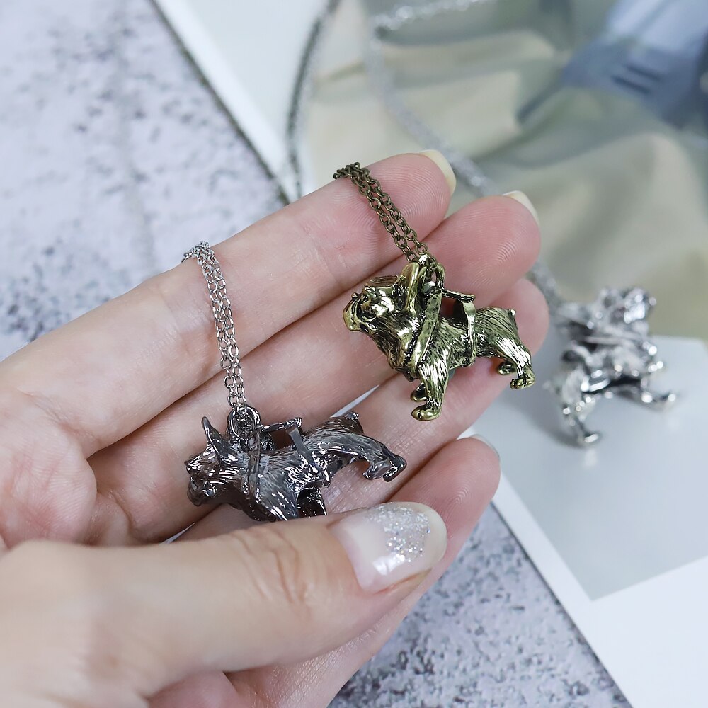 Vintage Old Metal Dog Pendant Necklace Cute Pug Animal Pendant Punk Goth Men and Women Accessories