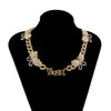 Vintage Punk Iced Out Crystal Rhinestones Letter Butterfly Chain Cuban Link Chain Necklace for Unisex Choker Jewelry