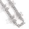 Vintage Punk Iced Out Crystal Rhinestones Letter Butterfly Chain Cuban Link Chain Necklace for Unisex Choker Jewelry