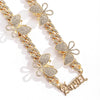 Vintage Punk Iced Out Crystal Rhinestones Letter Butterfly Chain Cuban Link Chain Necklace for Unisex Choker Jewelry