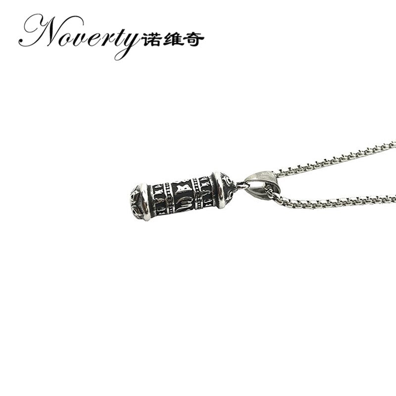 Vintage Punk Men Six Words Om Mani Padme Hum  Titanium Pendant Necklace Hip-hop Rock Cool Style Gifts ZMXL032