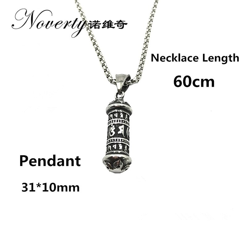 Vintage Punk Men Six Words Om Mani Padme Hum  Titanium Pendant Necklace Hip-hop Rock Cool Style Gifts ZMXL032