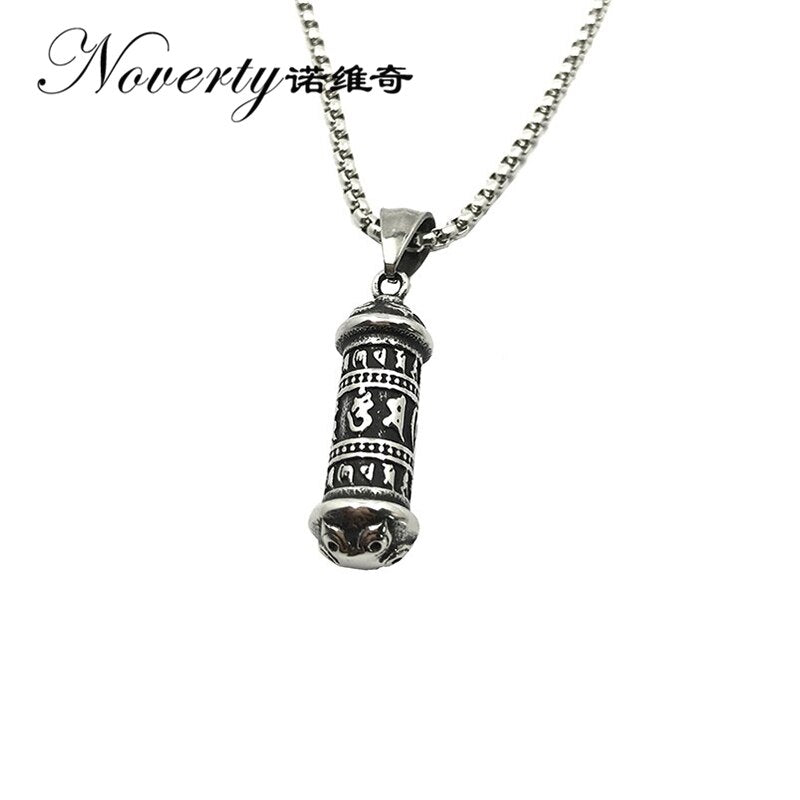 Vintage Punk Men Six Words Om Mani Padme Hum  Titanium Pendant Necklace Hip-hop Rock Cool Style Gifts ZMXL032