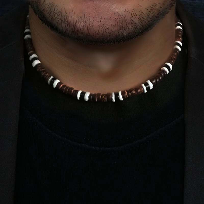Vintage Rustic Beaded Necklace Men Natural Coconut Shell Surfer Necklace For Men Tribal Jewelry Gift For Him CO-01