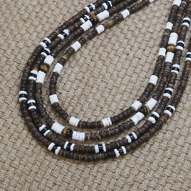 Vintage Rustic Beaded Necklace Men Natural Coconut Shell Surfer Necklace For Men Tribal Jewelry Gift For Him CO-01