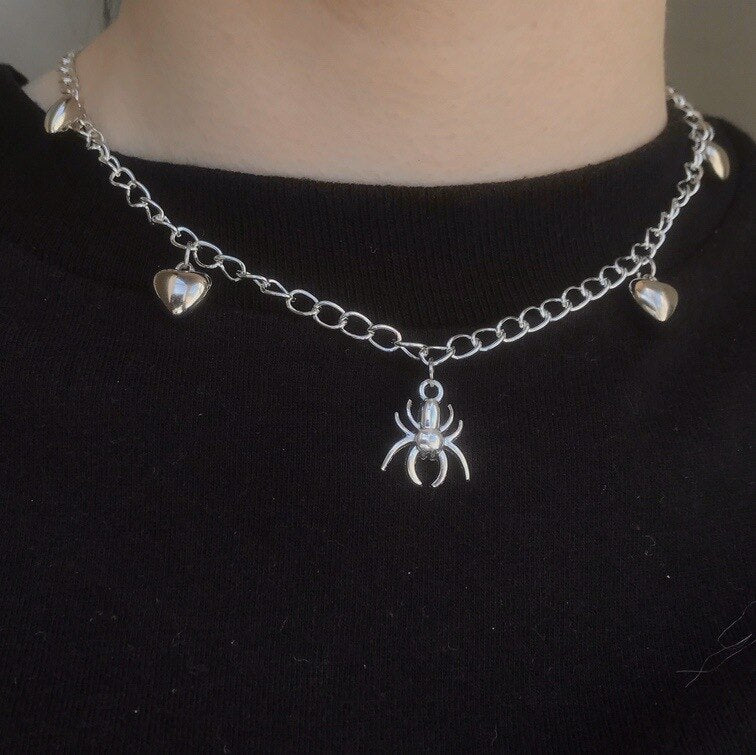 Vintage Spider Love Necklace Charms Retro Hip Hop Jewelry For Women Harajuku Gothic Choker Chains Accessories