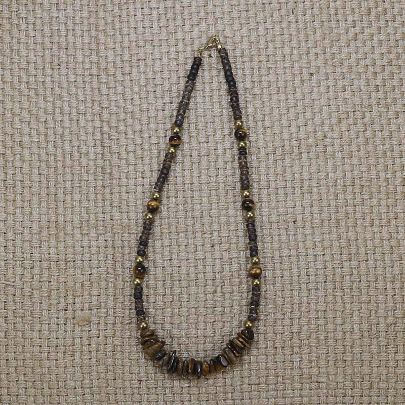Vintage Tiger Eye Stone Beaded Necklace Men Coconut shell Tribal Ethnic Necklace Women Jewelry Gift For Him CO-09