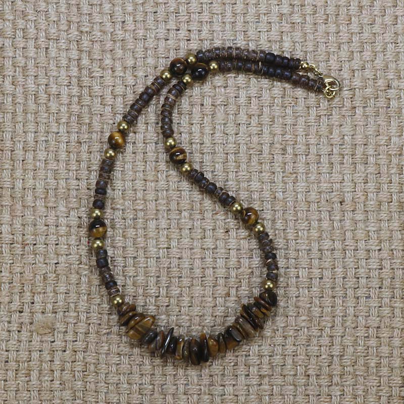 Vintage Tiger Eye Stone Beaded Necklace Men Coconut shell Tribal Ethnic Necklace Women Jewelry Gift For Him CO-09