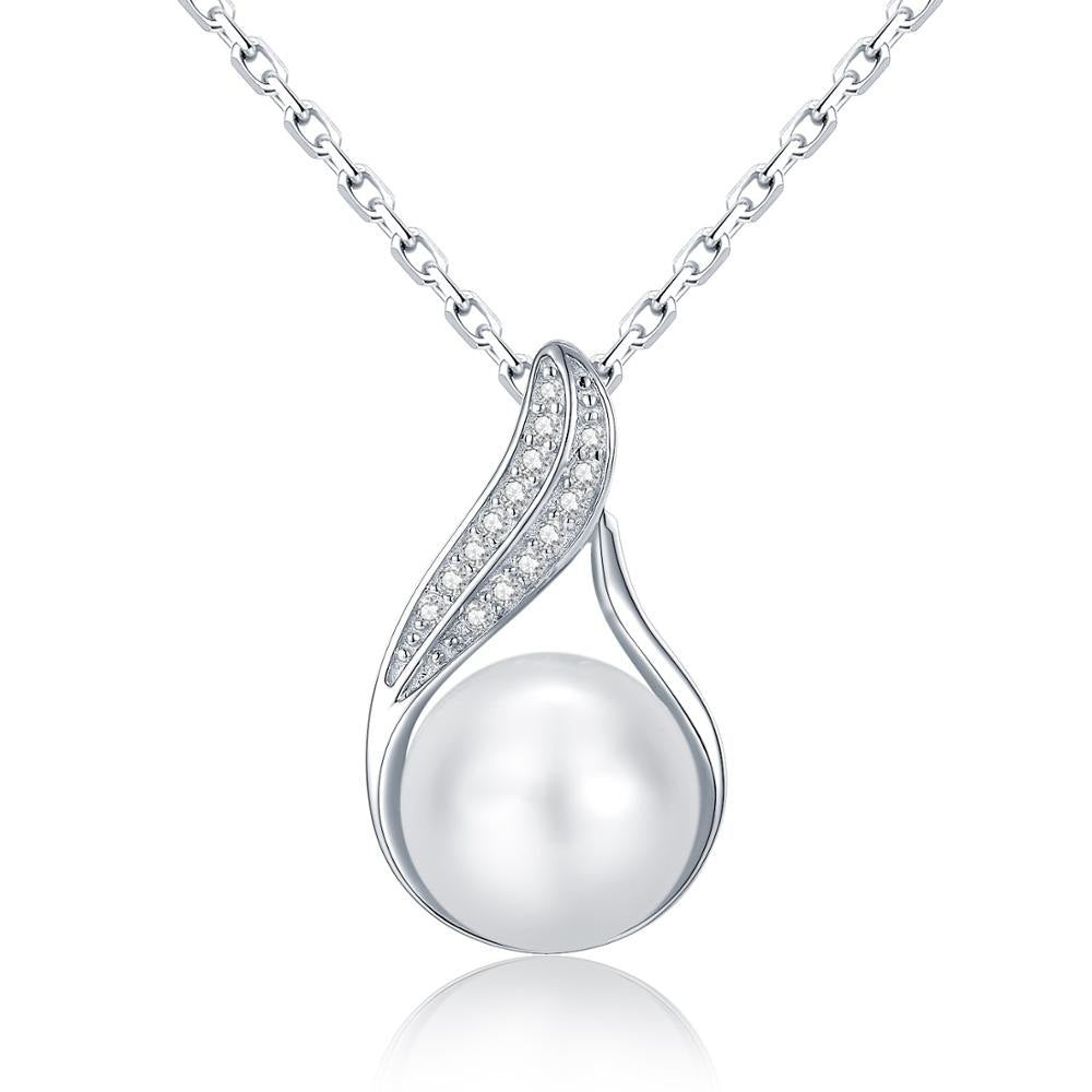 Fashion Water Drop Shell Pearl CZ 925 Sterling Silver Leaf Necklace Women Gift