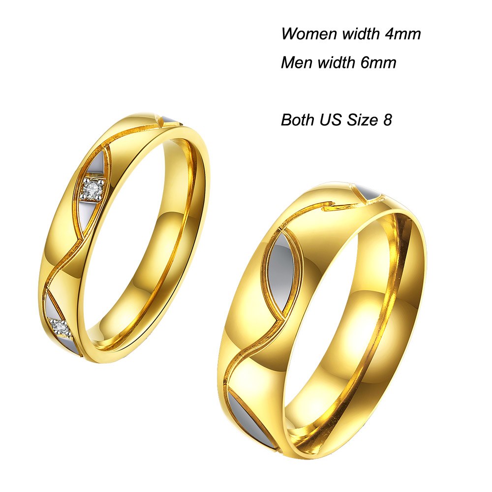 Fashion Wedding Brand Ring Gold Color Pair Rings Set For Men Women Designer Couple Rings With Cuvy Strip Two Tone Gold Color