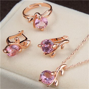 Fashion Wedding Gift Jewelry Gold Water Drop Shape Crystal Earrings Necklace Adjustable Rings Set Women Jewelry Sets