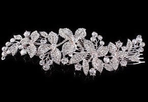 Fashion Wedding Women Bridal Jewelry Accessories Clear Rhinestone Crystals Flower Long Hair Comb For Bride 18*6.5cm