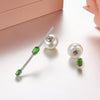 Fashion White Pearl Earrings Real 925 Sterling Silver Fine Jewelry Asymmetrical Green Stone Earrings Stud For Women