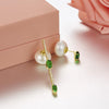 Fashion White Pearl Earrings Real 925 Sterling Silver Fine Jewelry Asymmetrical Green Stone Earrings Stud For Women