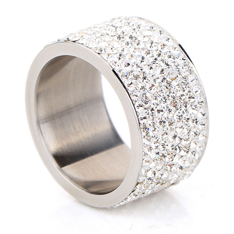 Fashion Wholesale shining full rhinestone stainless steel wedding ring for women & men gold silver plated Crystal Jewelry Girl