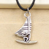 Windsurfer Windsurfing Sailing Necklace Pendant Women Jewelry Black Leather Punk Choker Leather Necklace Friendship Gift