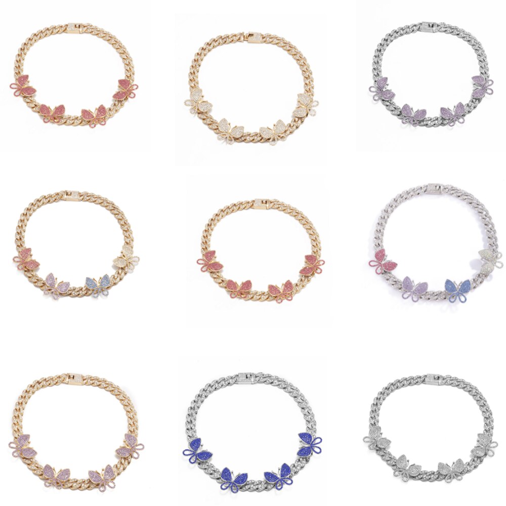 Women 12 Styles Cuban Butterfly Necklace Choker for Unisex Hip Hop  Candy Color Crystal Rhinestone Jewelry Choker