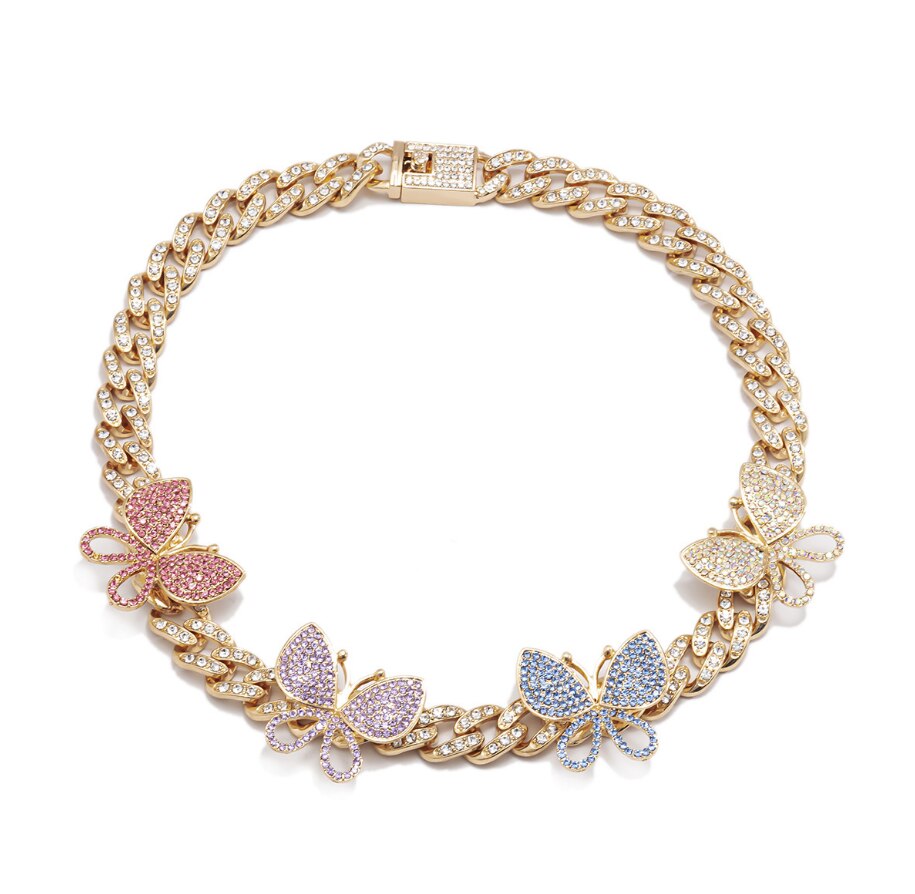 Women 12 Styles Cuban Butterfly Necklace Choker for Unisex Hip Hop  Candy Color Crystal Rhinestone Jewelry Choker