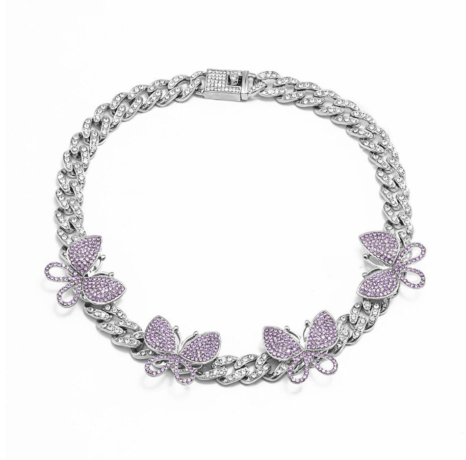Women 12 Styles Cuban Butterfly Necklace Choker for Unisex Hip Hop  Candy Color Crystal Rhinestone Jewelry Choker