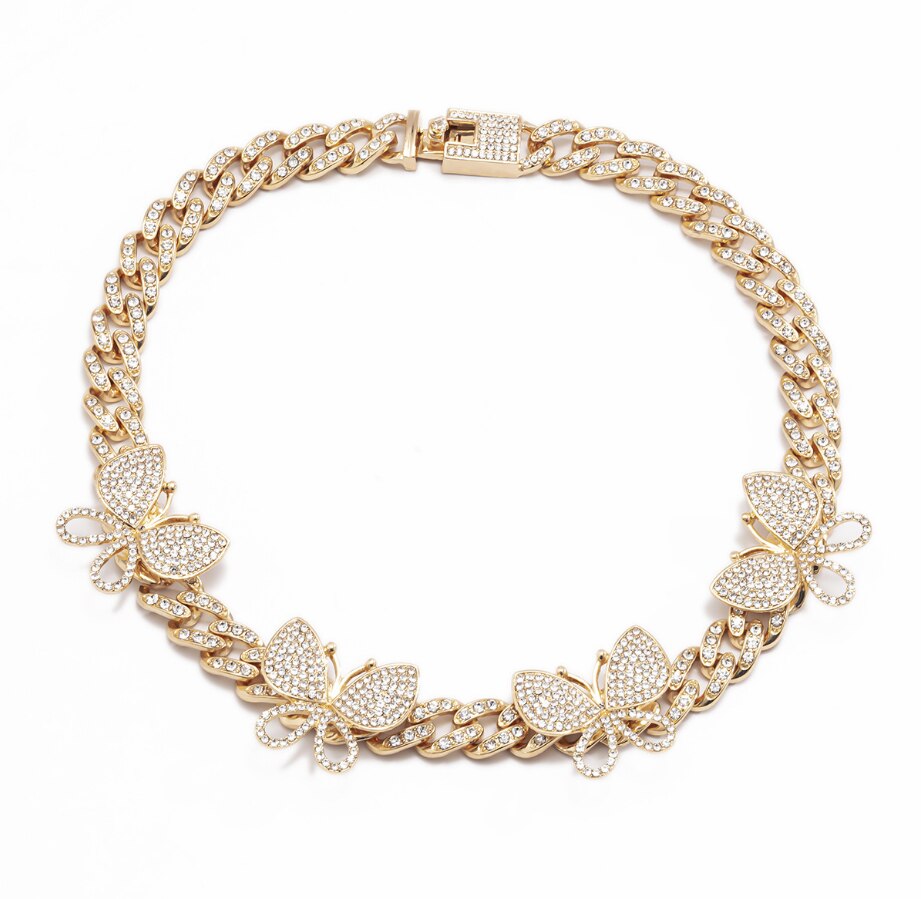 Women 12 Styles Cuban Butterfly Necklace Choker for Unisex Hip Hop  Candy Color Crystal Rhinestone Jewelry Choker