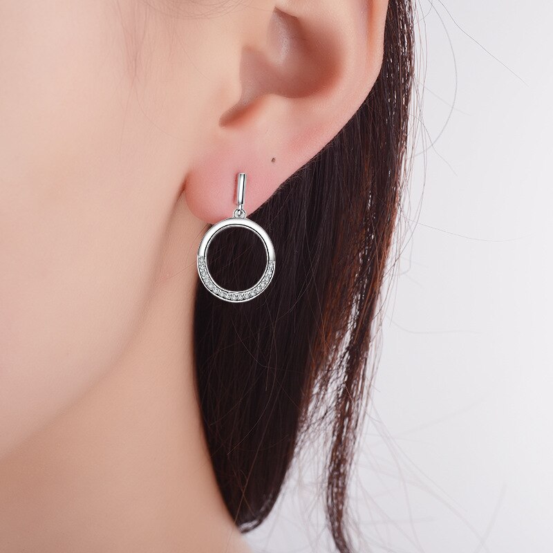 Women 925 Stamp Silver Color korean Earrings Simple Geometric Round Stud Earrings Jewelry 2022 Wholesal Christmas