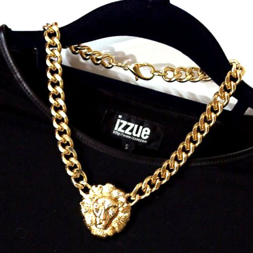 Fashion Women Gold Flat Chain Choker Lion Head Pendant Necklace for Club Party Gift