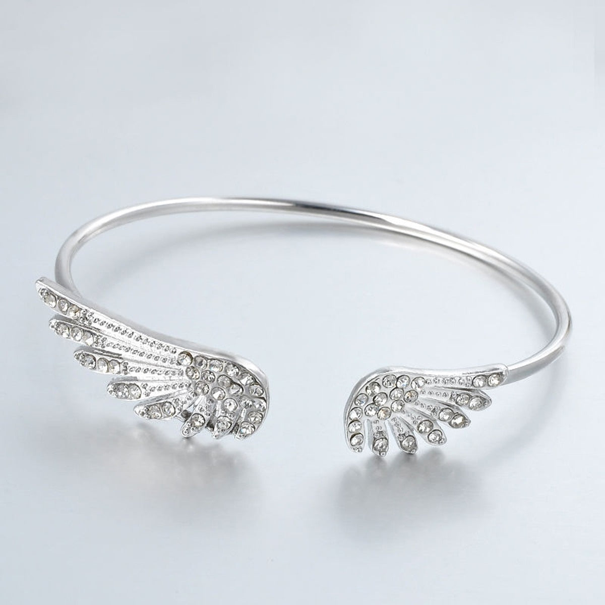 Fashion Women Ladies Silver Plated Bracelet Luxury Full Crystal Angel Wing Open Cuff Bangle Bracelet Fine Jewelry Love Pulseiras