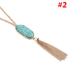 Fashion Women Lady Big Oval Abalone Stone Long Tassel Metal Chain Pednant Necklace Sweater Necklaces Party Jewelry