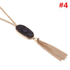Fashion Women Lady Big Oval Abalone Stone Long Tassel Metal Chain Pednant Necklace Sweater Necklaces Party Jewelry
