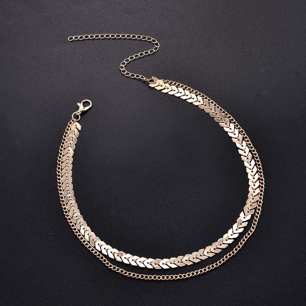 Women Lady Elegant V Sequins Chain Necklace Bib Party Double Layer Necklace Jewelry Choker Necklace