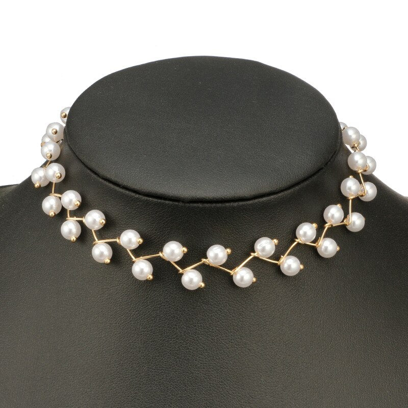 Women Necklace Choker Pearl Necklace Statement Ladies Collares Gold Color Alloy Jewelry Birthday Gift