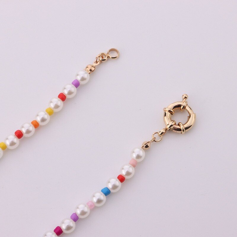 Women Necklace Colorful Rice Bead Necklace Geometric Round Pearl Necklace Lady Clavicle Chain Trend Female Jewelry
