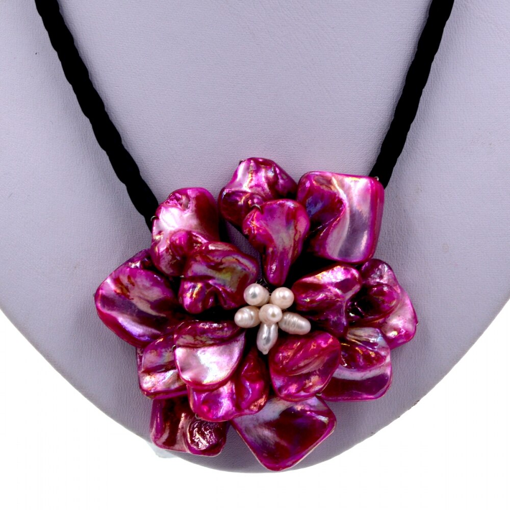 Women chain jewelry Wihte Pearl Pink Baroque Shell Flower Pendant Necklace Jewelry Women Gift Party