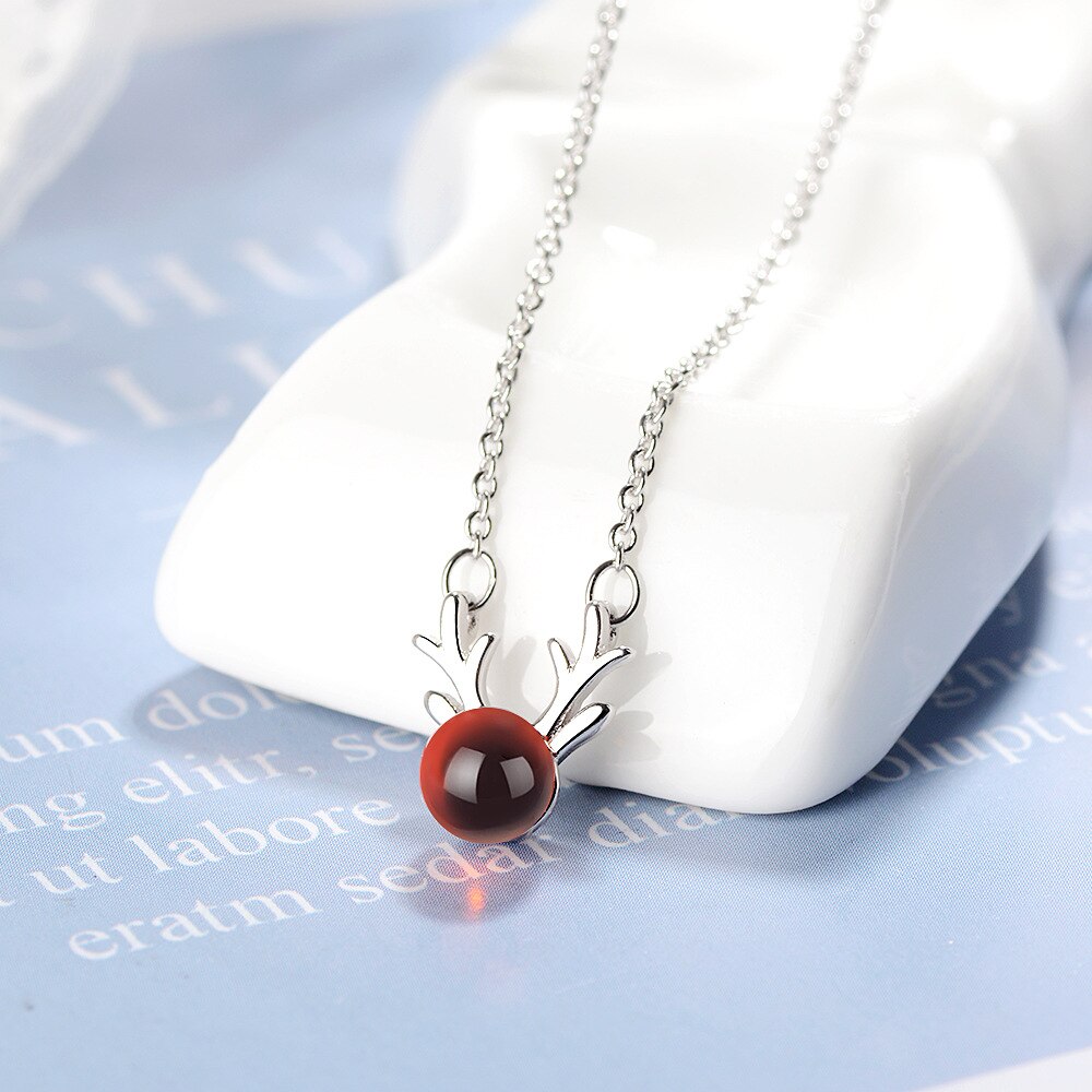 Women's Garnet Antlers Crystal Pendants And Necklaces 925 Stamp Silver Color Wedding Vintage Jewelry 2022